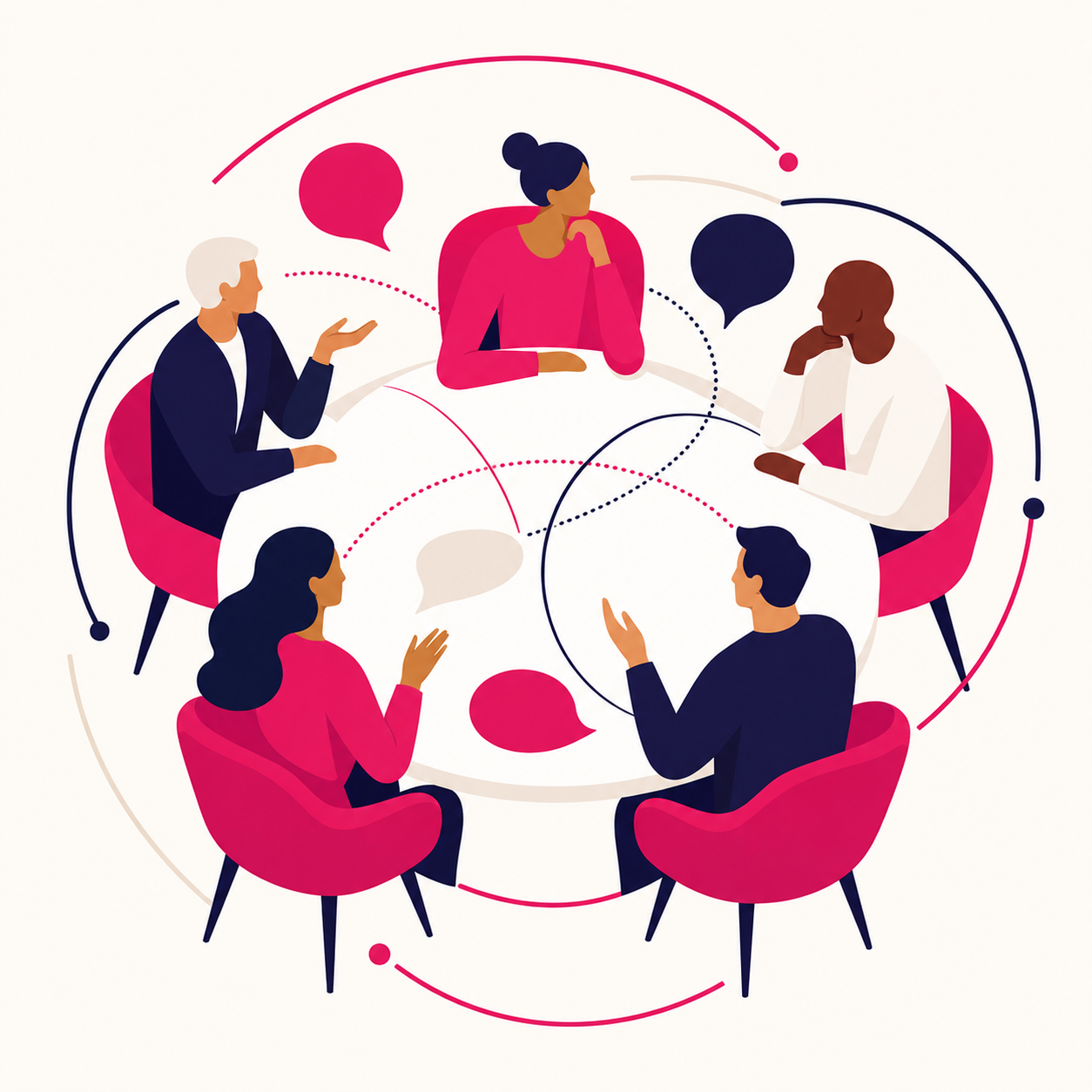 Senior leaders exchanging perspectives around a circular table